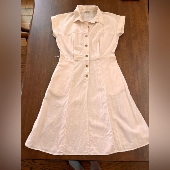 Calvin Klein Linen Blend Button Front Shirt Dress Blush Pink Size 8 Y2K Preppy - Picture 1 of 7